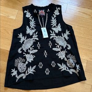 Johnny Was Linen Ruffle Neck Tank- Orla